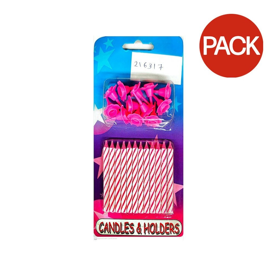 Contrast Striped Candles (Pack of 12) - Pink/White - One Size