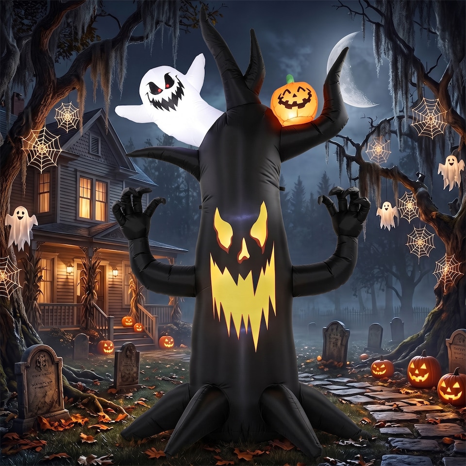 image 1 of Outsunny 8 FT Halloween Inflatable Spooky Tree with Built-in LED Lights