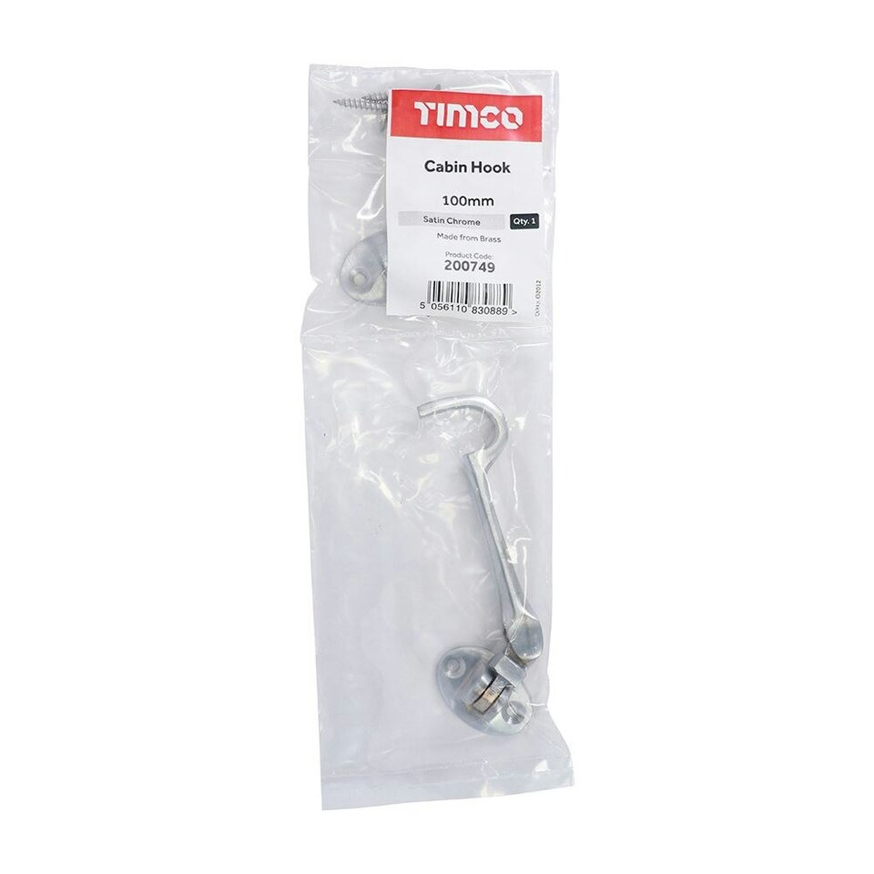 image 1 of Timco - Cabin Hook - Satin Chrome (Size 100mm - 1 Each)