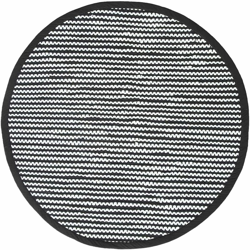 image 1 of Homescapes Groove Black and White Monochrome Stripy Cotton Chindi Rug - 150 cm Round Black | 150 cm Round