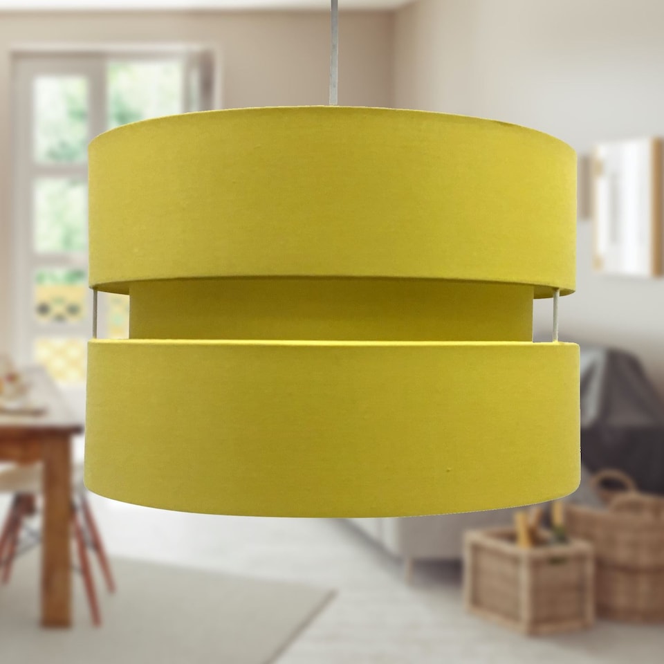 image 1 of Ochre Layered Easy Fit Drum Light Shade | Yellow | Large | 1
