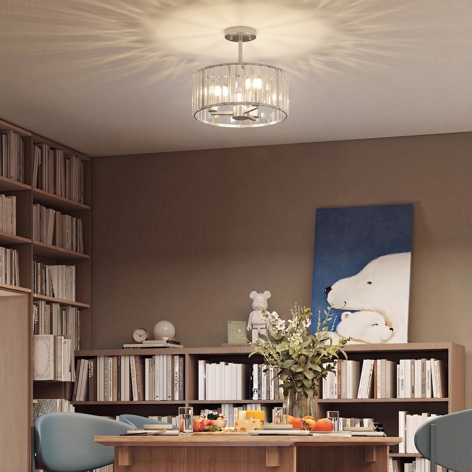 image 1 of HOMCOM Semi Flush Mount Modern Crystal Chandelier Ceiling Light