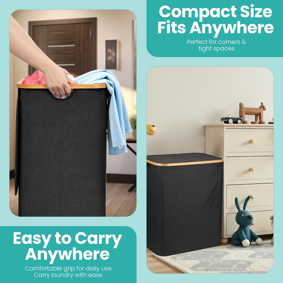 image 1 of 140L Foldable Laundry Basket with Lid, Polyester Clothes Hamper