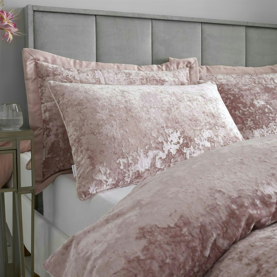 image 1 of Catherine Lansfield Crushed Velvet Blush Duvet Cover Set Pink | Double