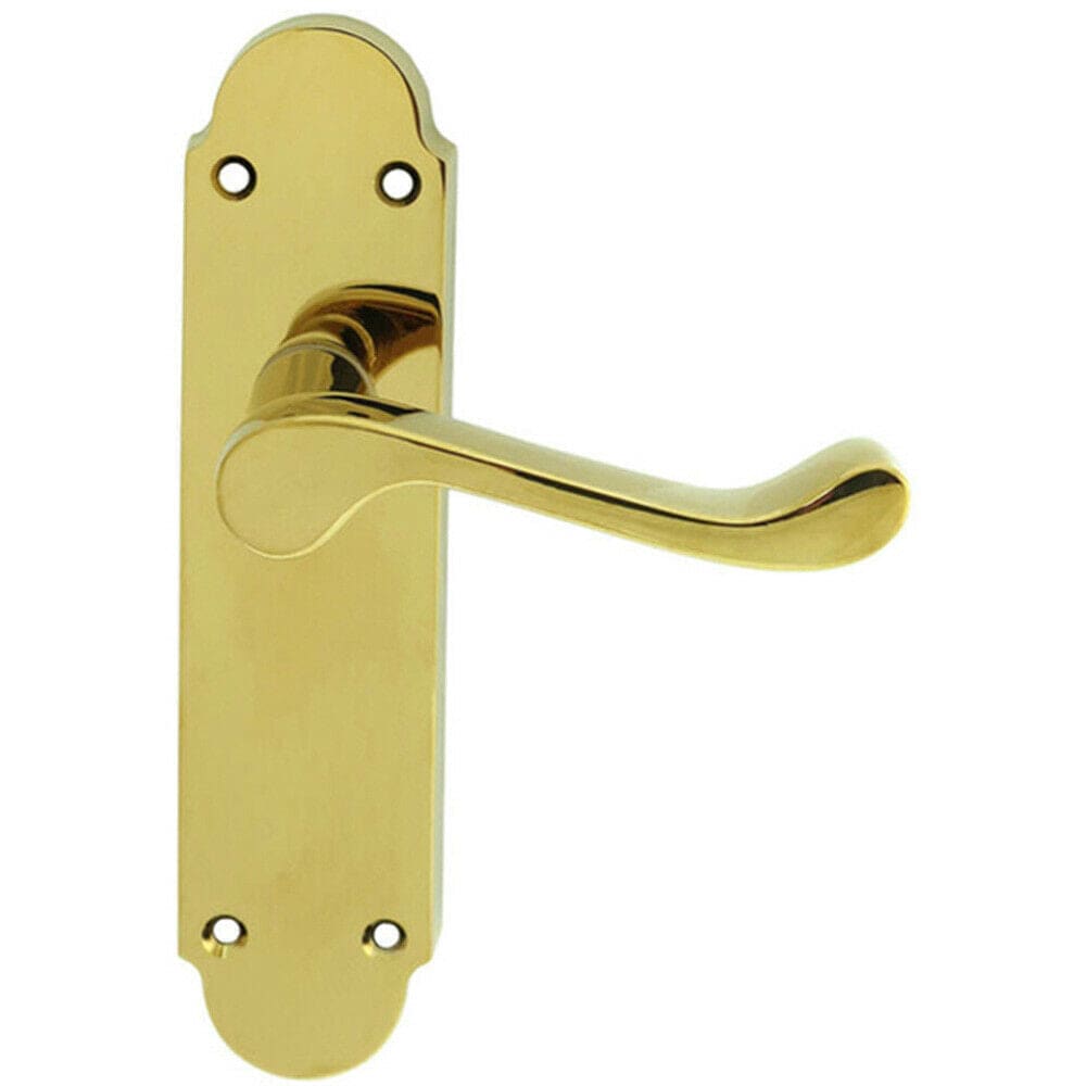 Loops PAIR Victorian Upturned Handle on Latch Backplate 170 x 42mm Polished Brass in Metallics