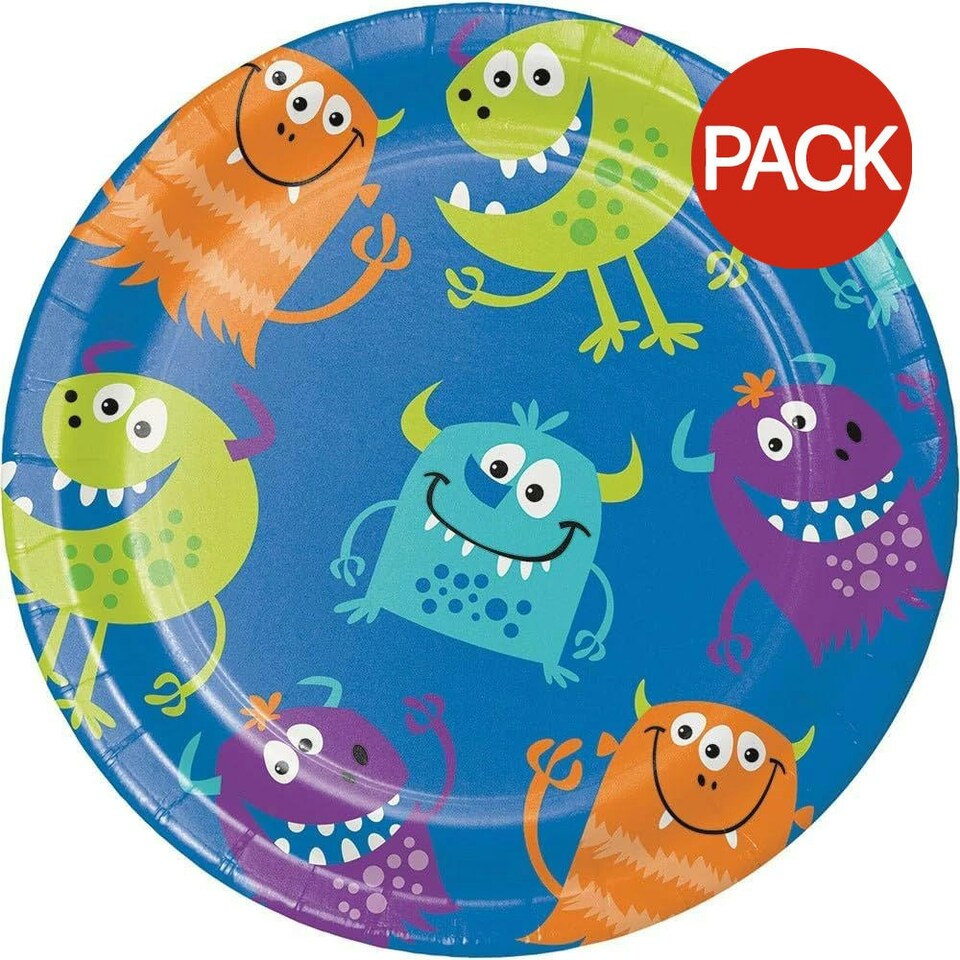 Creative Party Monster Dessert Plate (Pack of 8) - Blue/Multicoloured - One Size