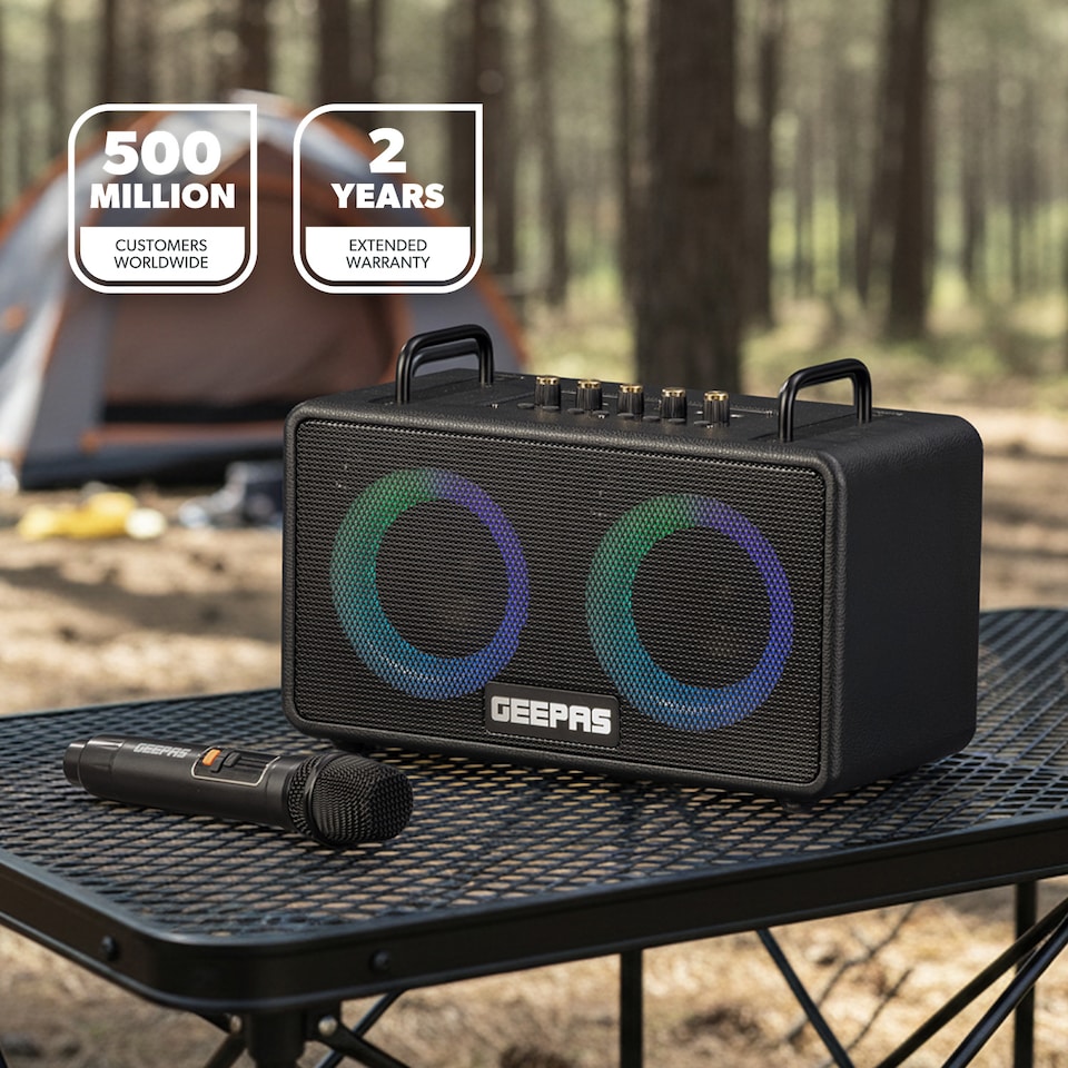 image 1 of GEEPAS Karaoke Speaker With Wireless Mic RGB Lights