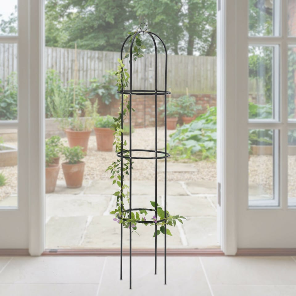 image 1 of 1.9m Outdoor Garden Metal Obelisk Trellis Climbing Plant Support Frame | Green | 1
