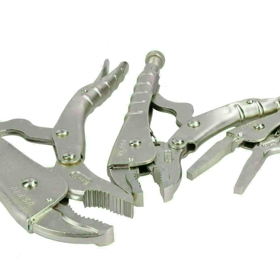 image 1 of Locking Pliers Grip Wrench Plier Mole Grips with Ribbed handles 3pc Set