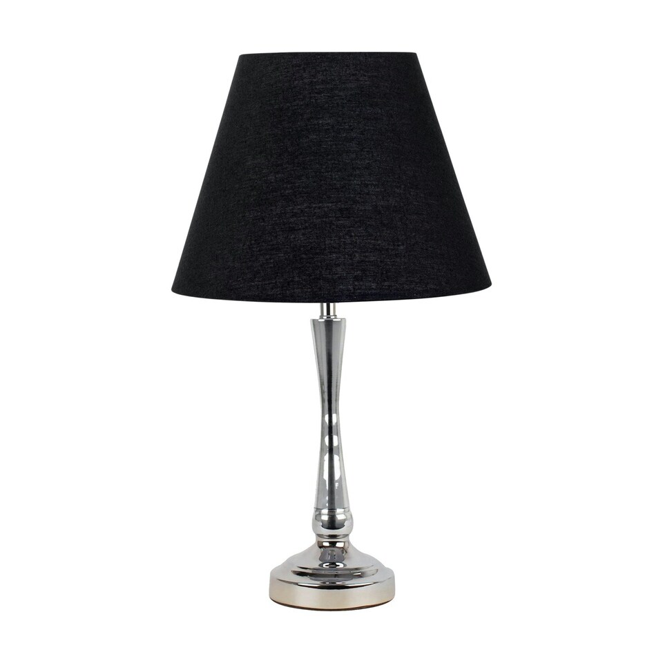 image 1 of Chrome Table Lamp with Stem Detail and Black Shade Chrome | Black