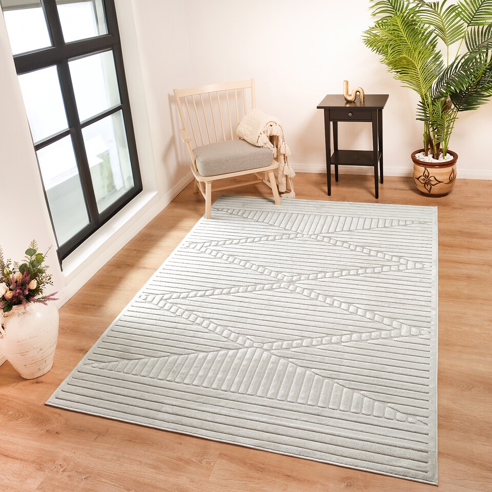 image 1 of LIVABLISS Le Mans-Modern 3D High & Low Pile Textured In- & Outdoor Rug 120 x 170 cm | White