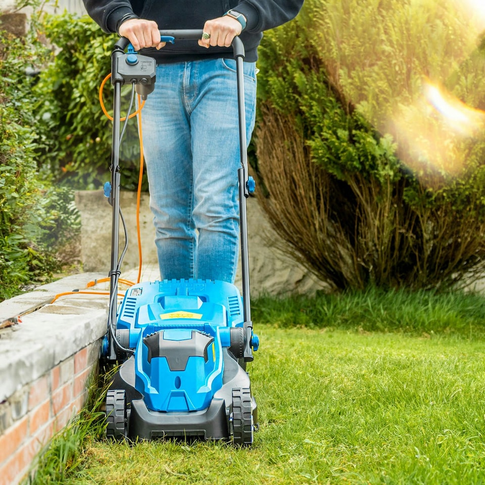 image 1 of Hyundai 33cm 1300W Electric Lawn Mower, 11m Detachable Power Cable, 3 Heights & 30L Collection Bag | HYM3313E