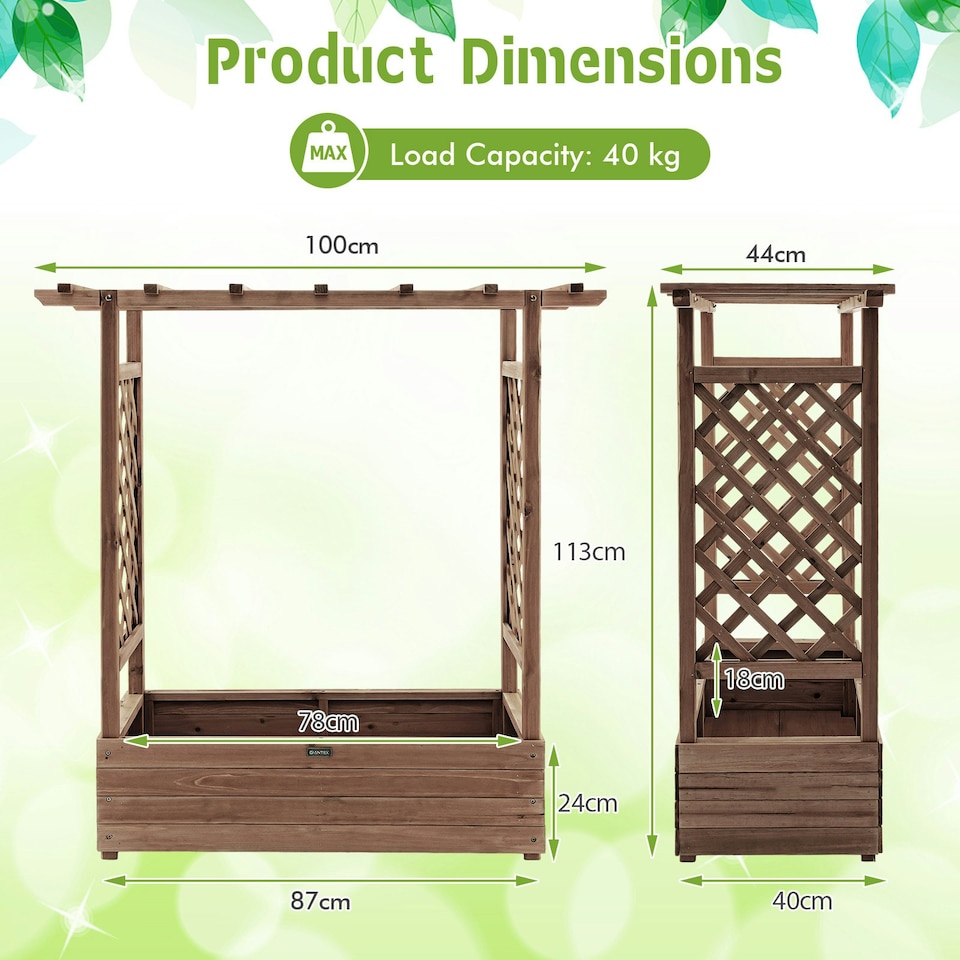 image 1 of COSTWAY Raised Garden Bed Planter Box w/ Trellis Coffee Brown
