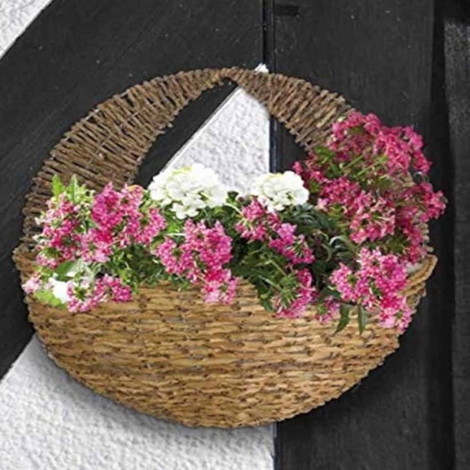 image 1 of Marco Paul Brown Rattan Wall Mounted Planter 16" Brown