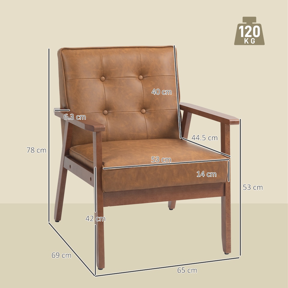 image 1 of HOMCOM Accent Chair PU Leather Armchair with Armrests for Living Room Brown