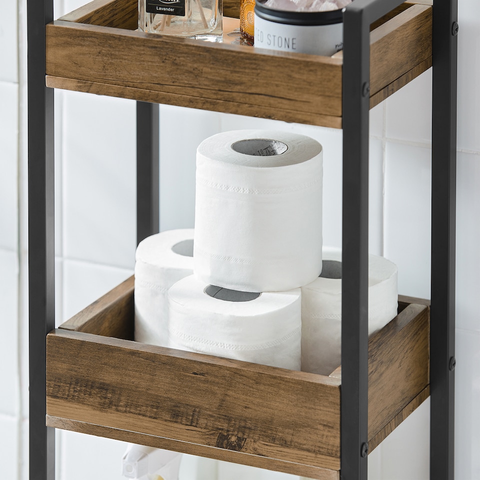 image 1 of SoBuy 3-Tier Slim Bathroom Storage Cabinet, Brown & Black, 11.0x7.9x29.1 in, 4 kg - FRG226-F