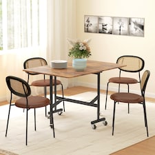 HOMCOM Mobile Drop Leaf Table, Folding Dining Table with 6 Wheels & Brakes, Kitchen Table for Small Spaces, Rustic Brown | Brown