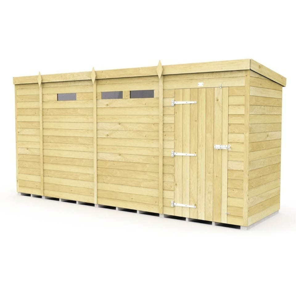 image 1 of 13 x 4 Feet Pent Security Shed - Single Door - Wood - L118 x W387 x H201 cm Brown