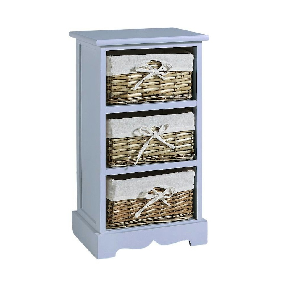 image 1 of Wooden Chest Of Drawer Storage Unit Willow Wicker Baskets Bedside Fully Assembled White | 3 Drawers