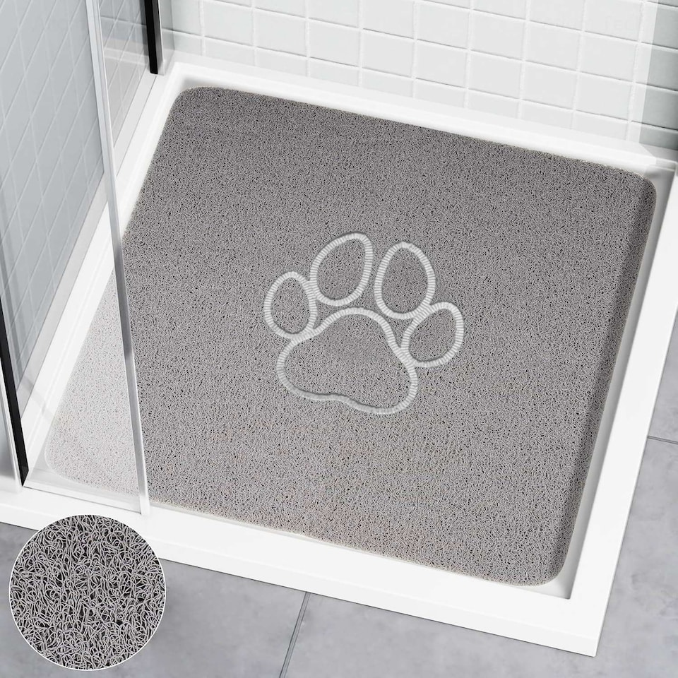 image 1 of Embossed Spaghetti Anti Slip Square Shower Mat - Paw - 53cm x 53cm | Grey | Grey | Square 53x53cm