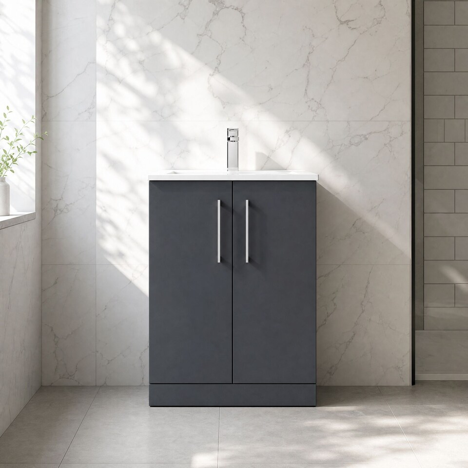 image 1 of Balterley Modern Bathroom 2 Soft Close Door & Minimalist Vanity Unit Basin | Grey | Soft Black | 815 x 600 x 390mm