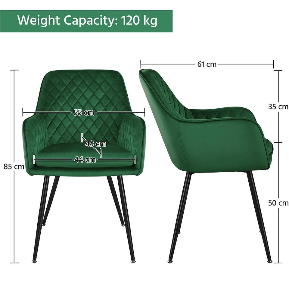image 1 of Yaheetech Set of 2 Upholstered Dining Chairs with Velvet Fabric Green