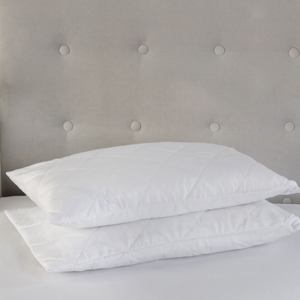 image 1 of Waterproof Quilted Pillow Protectors 2PK Soft Touch Microfibre Protector Zippered Closing White