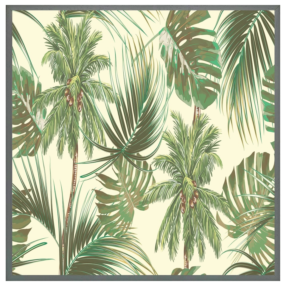 image 1 of Tropical leaves on yellow (Picture Frame) Brown | XL