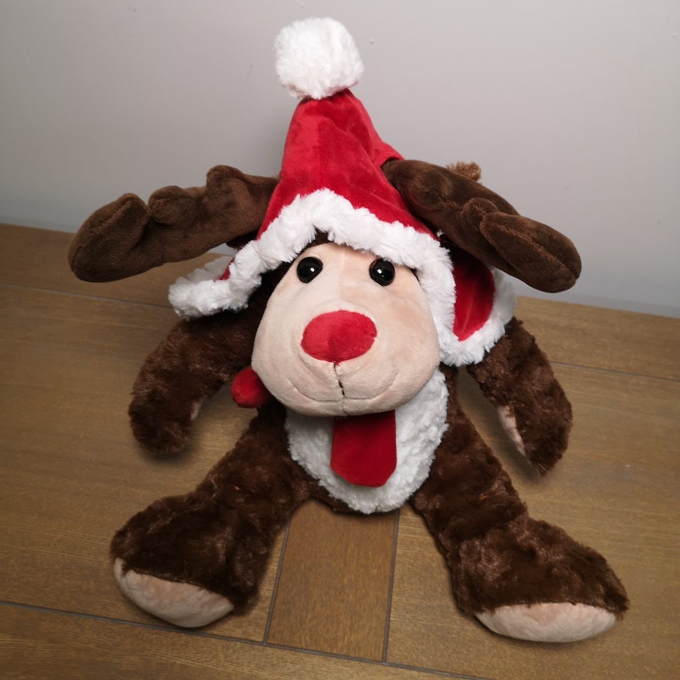 image 1 of 30cm Sitting Plush Christmas Reindeer with Red Hat & Scarf
