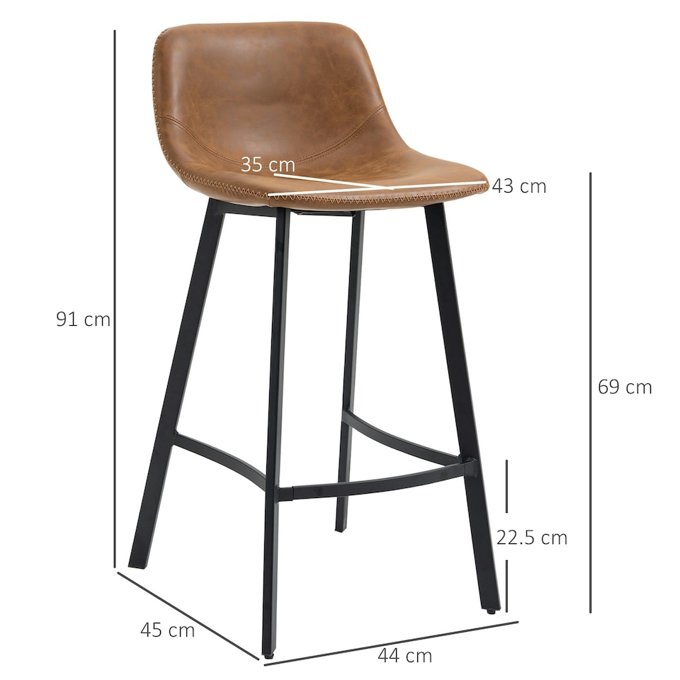 image 1 of HOMCOM Industrial Bar Stools Set of 2, Bar Chairs, Brown