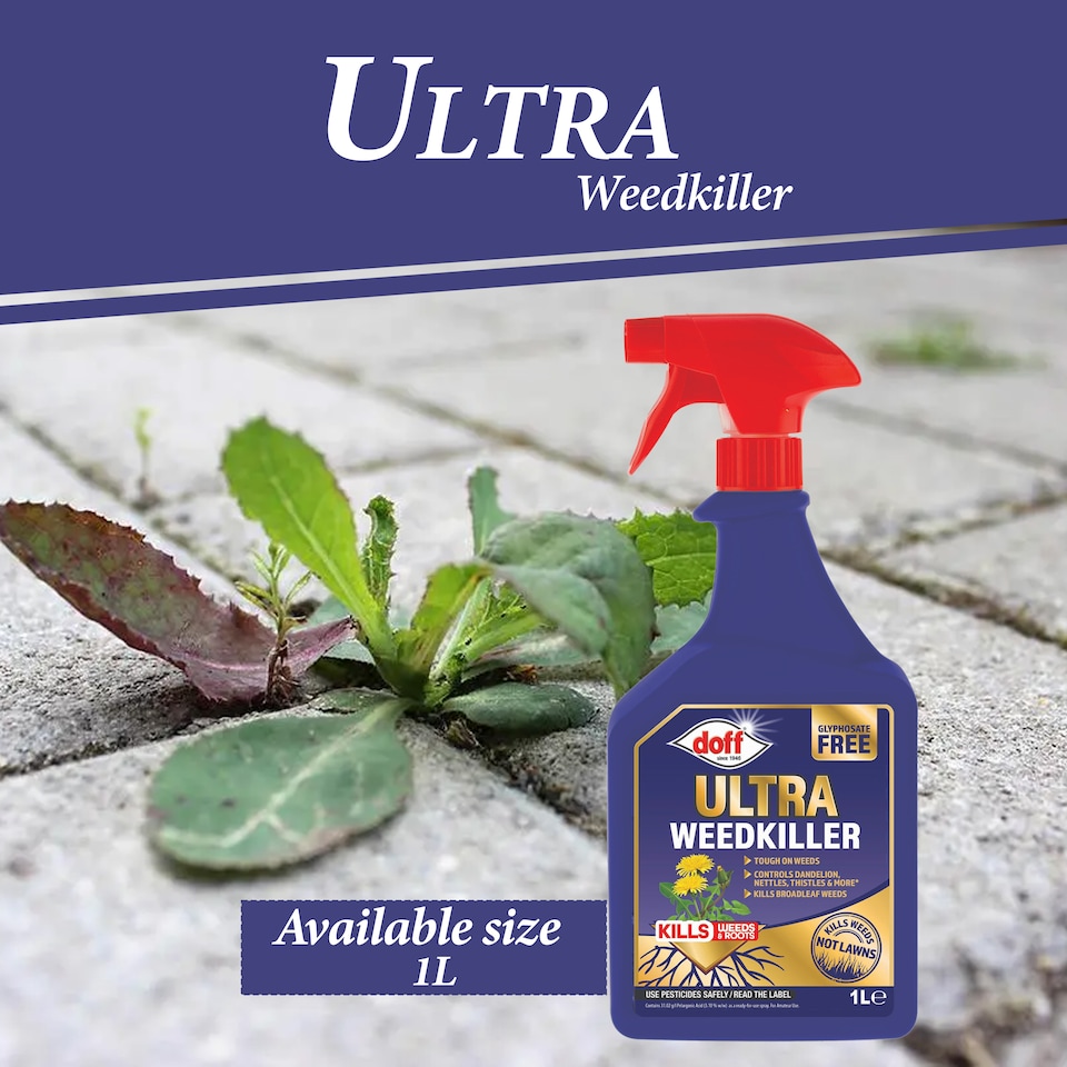 image 1 of Doff Ultra Weedkiller Glyphosate Free Systemic Weed Control for Tough Garden Weeds Path Drive Patio 1L