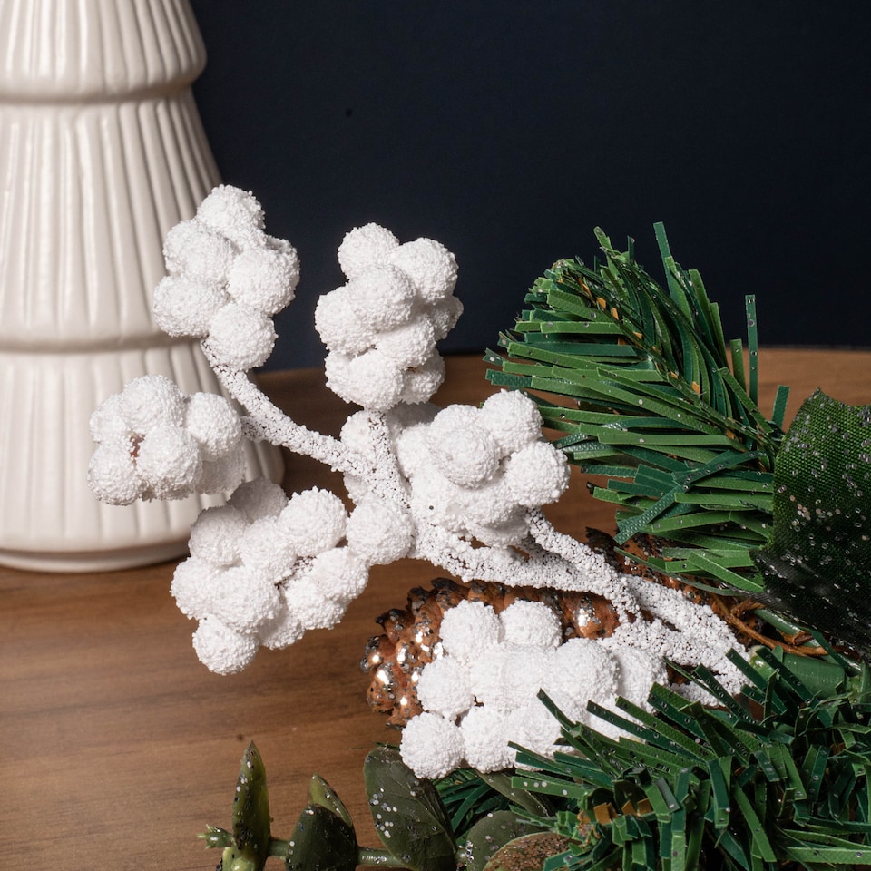 image 1 of 20cm Christmas Eucalyptus Pick with White Frosted Berries and Pinecone