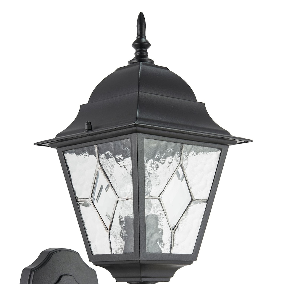 image 1 of Traditional Matte Black Cast Aluminium Outdoor Wall Light With Cathedral Glass | Black | Black | 1
