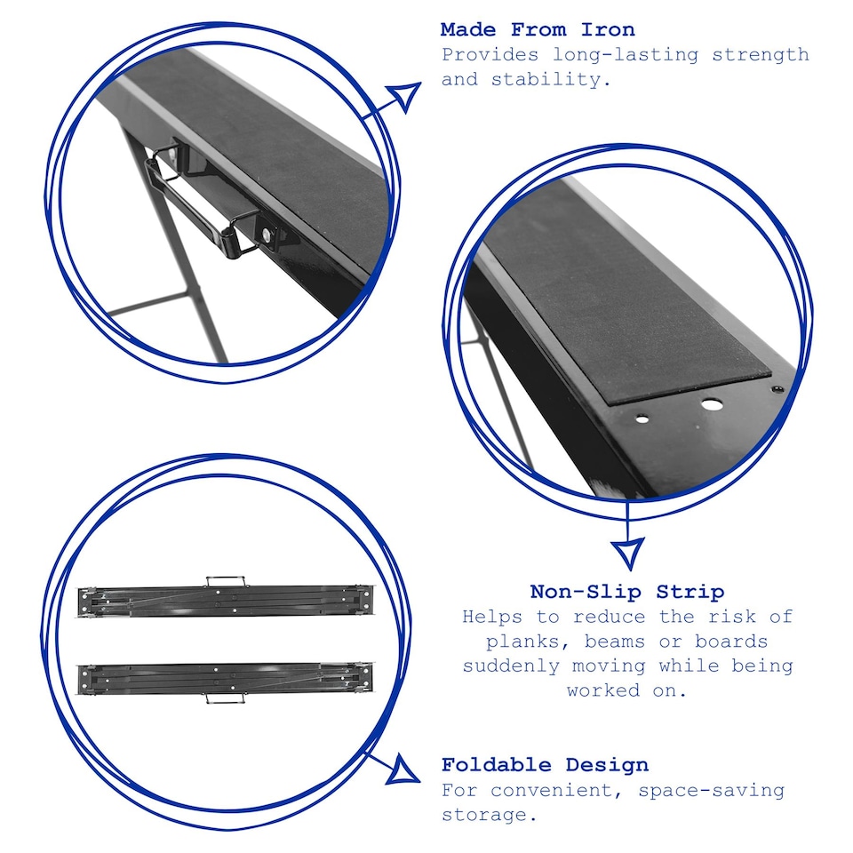 image 1 of Harbour Housewares Folding Iron Saw Horses - Black/Black - Pack of 2