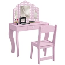 AIYAPLAY Kids Dressing Table Set Make up w/ Stool, Drawer, for Playroom Pink