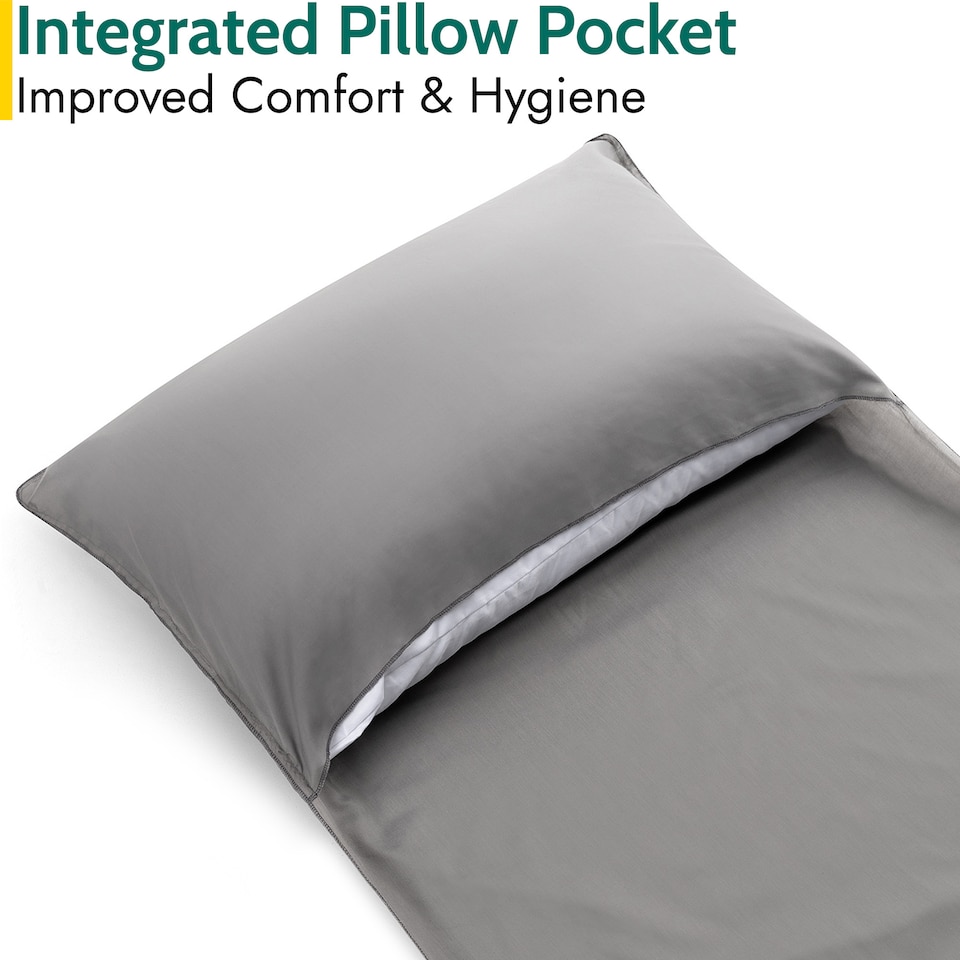 image 1 of Sleeping Bag Liner Single Adult Envelope Rectangle Lightweight With Pillow Slot | Grey | Single | 1