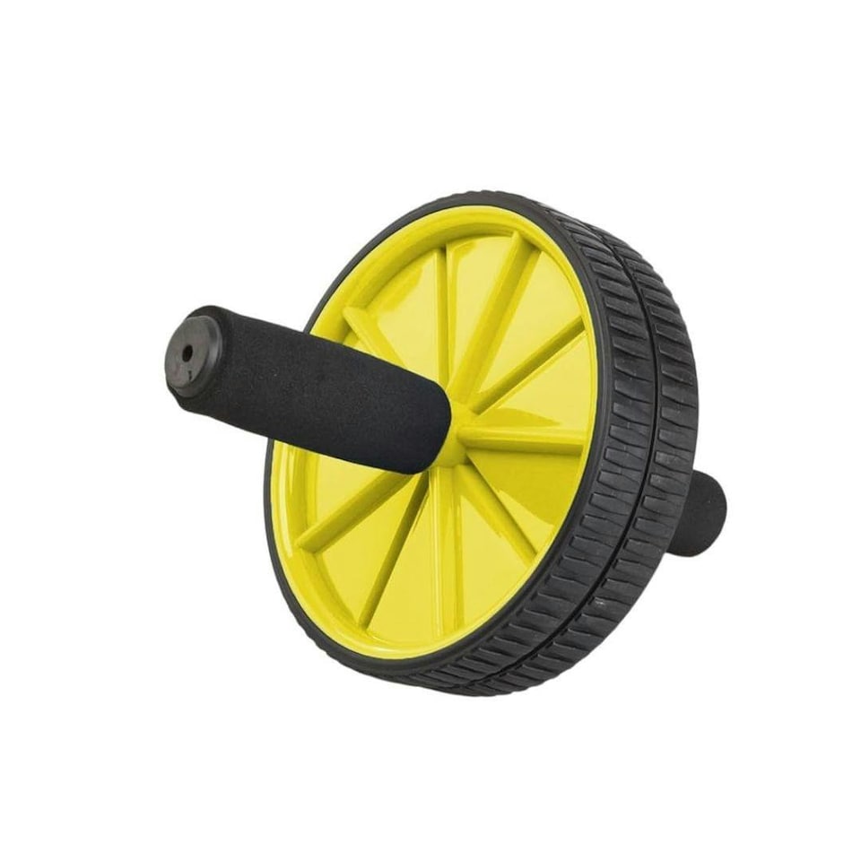 image 1 of Bourgini Foam Handle Ab Roller Core Strength Fitness Workout Black and Yellow