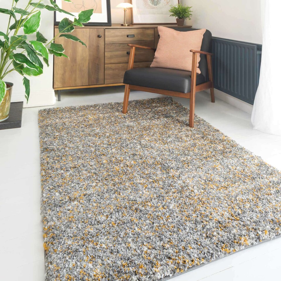 image 1 of KUKOON Yellow Ochre Mottled Shaggy Living Area Rug 80cm x 150cm