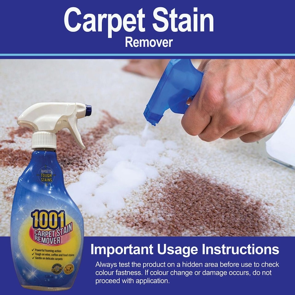 image 1 of 1001 Carpet and Pet Stain Remover Spray Set 500ml Gentle Deep-Cleaning for Rugs Upholstery and WoolSafe Floors