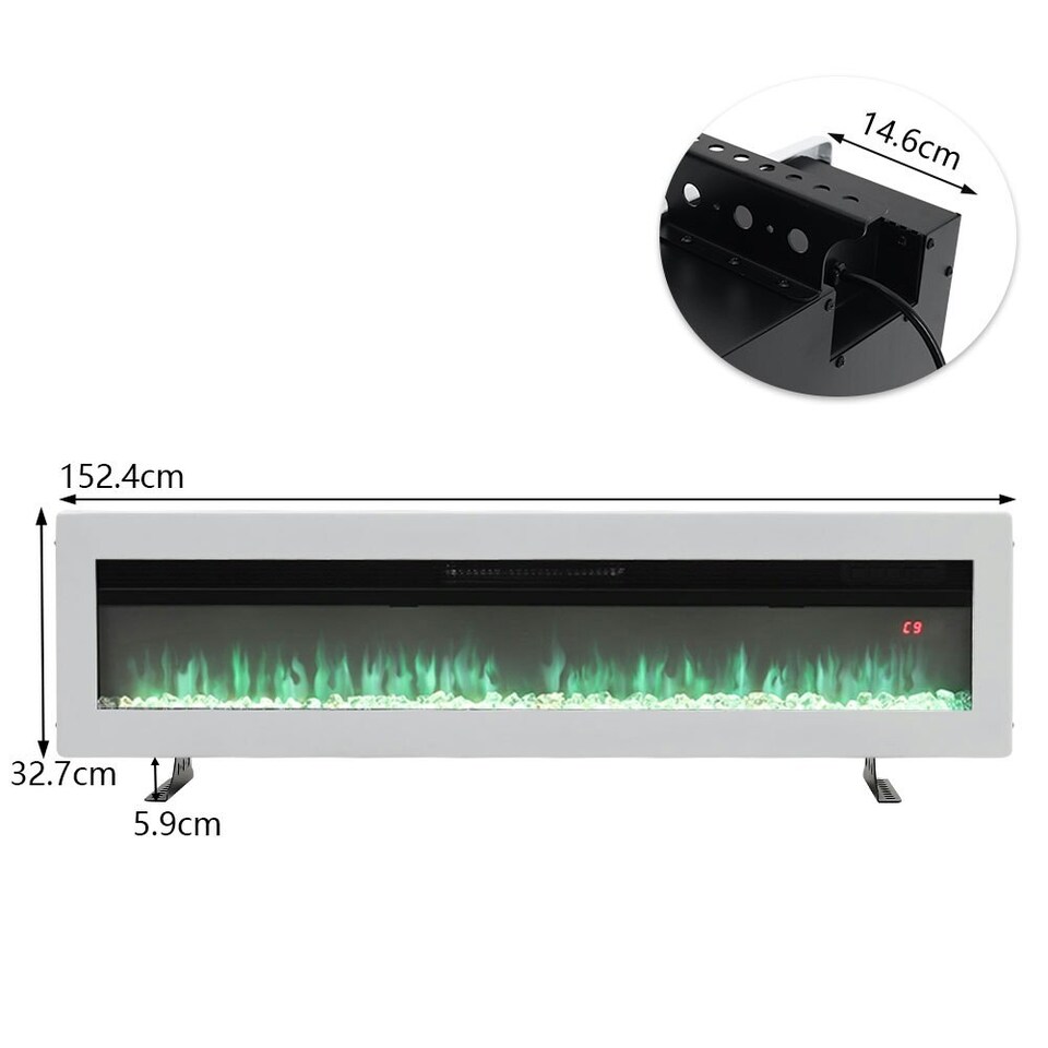 image 1 of Living and Home 60 Inch Electric Fireplace -Recessed/Wall Mounted/Freestanding, with Remote,1500W,White