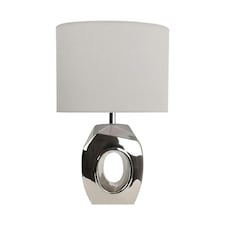 Sculptured - Metallic Ceramic 38cm Table Lamp with Grey Fabric Shade Chrome | Grey