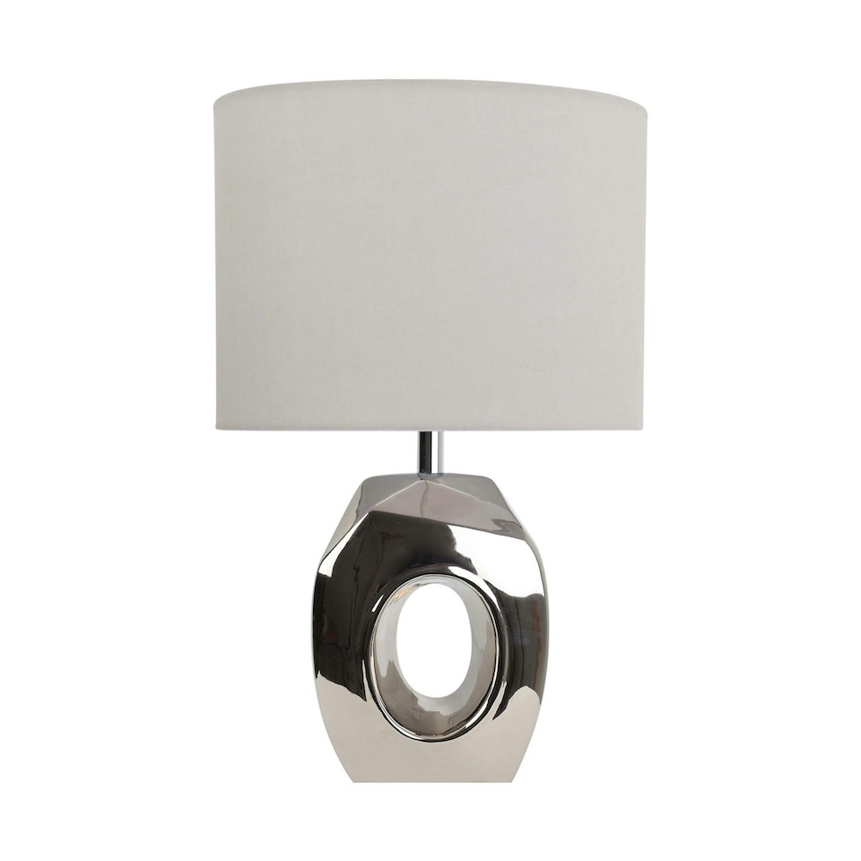 image 1 of Sculptured - Metallic Ceramic 38cm Table Lamp with Grey Fabric Shade Chrome | Grey