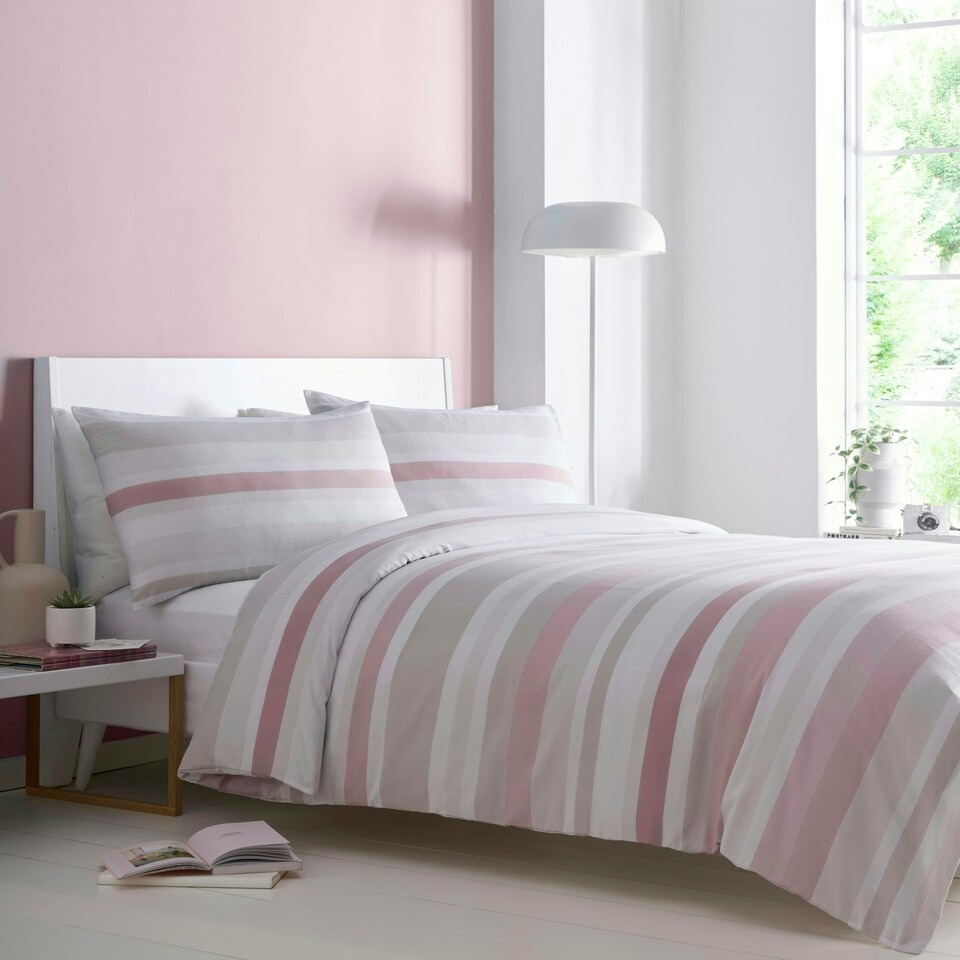 image 1 of Portfolio Home Simply Stripe Modern Soft Easy Care Bed Linen Bedding Duvet Cover Quilt Set With Pillow Case