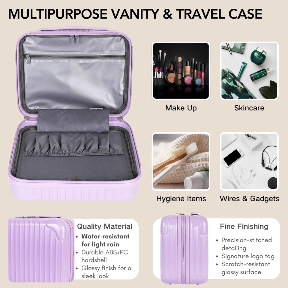 image 1 of 2 Piece Suitcase Set: Vanity Case & Cabin with Cupholder, TSA Lock | Purple | Mauve Lilac