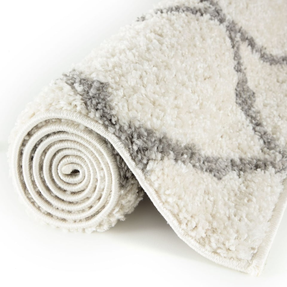image 1 of THE RUGS Shaggy Rug – Modern Moroccan Design Rugs for Living Room, Bedroom, Hallway, 3 cm Thick Area Rugs, (Moroccan Ivory/Grey, 80x150cm)