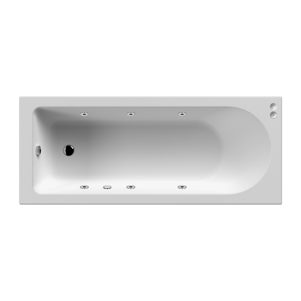 image 1 of Round Single Ended Straight Whirlpool Bath with 6 Chrome Jets and Leg Set, 1600 x 700mm White