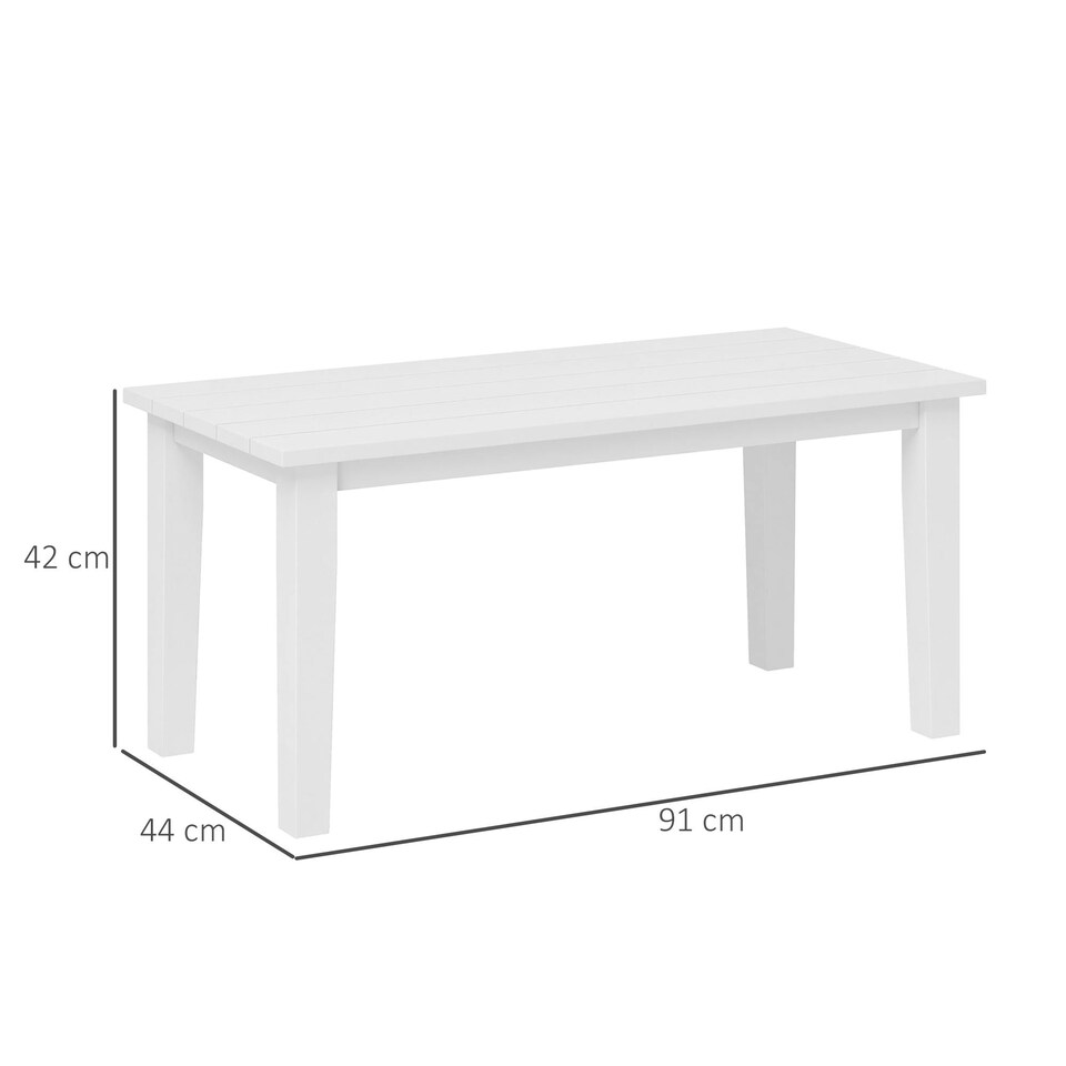 image 1 of Outsunny Outdoor Garden Coffee Table, HDPE All-Weather Rectangular Outdoor Garden Table with Slatted Tabletop for Patio, Balcony, 91 x 44 x 42 cm, White | White | White