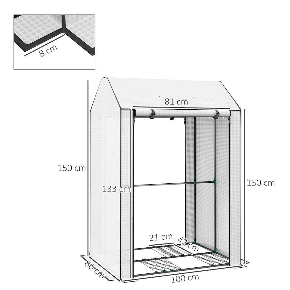 image 1 of Outsunny Mini Greenhouse with Shelves and Roll Up Door, 100x80x150cm, White