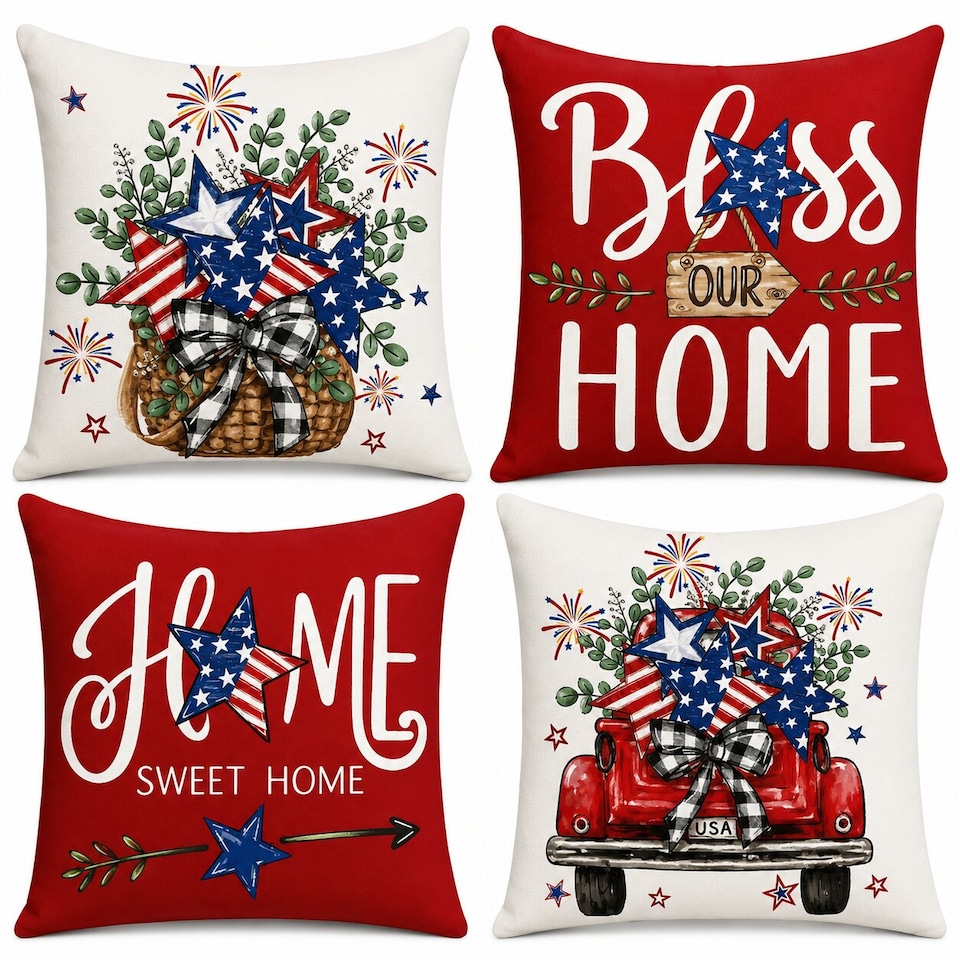 image 1 of Covers&All New Year Decorative Square Throw Pillow Set of 4 with Inserts & Covers Accent Pillows for Sofa, Couch & Home Décor, Square 16 in x 16 in