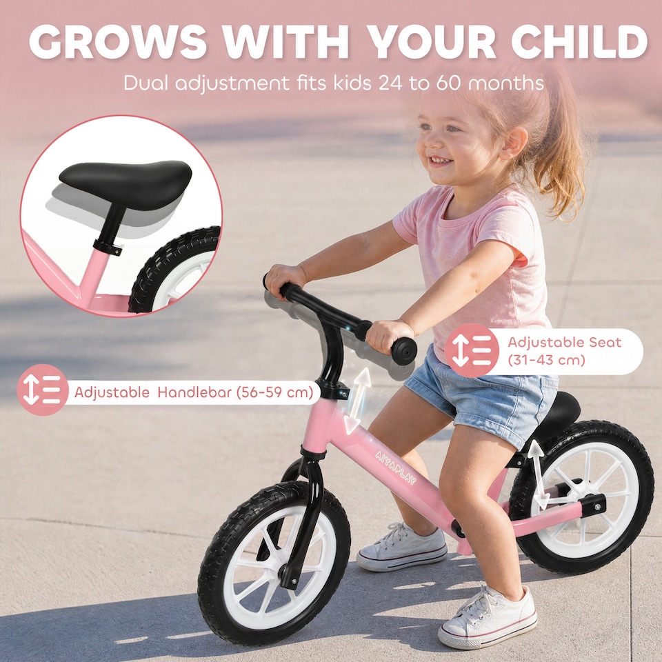 image 1 of AIYAPLAY 11.2" Balance Bike with Lighting Wheels for 2-5 Years, Pink